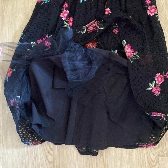 Whimsigoth Midi Dress Black Lace Floral Embroidery Dark Fairy - Picture 13 of 16